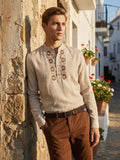 Men Cotton Beige Embroidered Shirt