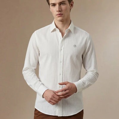 Men White Textured Shirt