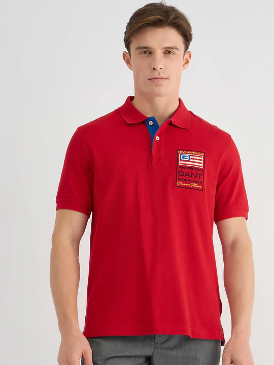 Men Red Regular Fit Solid Polo Tshirt