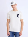 Men Cream Solid Crew Neck Tshirt
