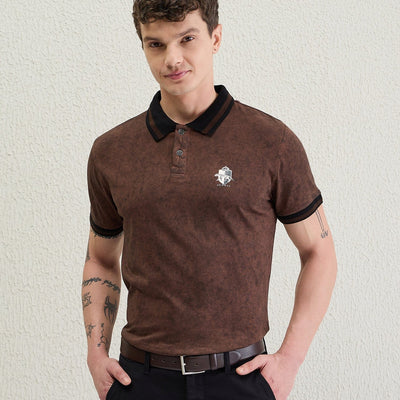Men Brown Washed Polo Tshirt