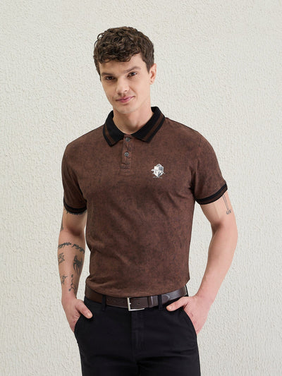 Men Brown Washed Polo Tshirt