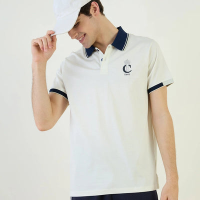 Men White Solid Polo Tshirt
