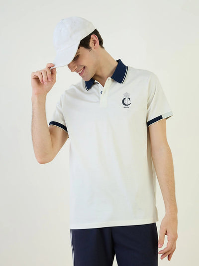 Men White Solid Polo Tshirt