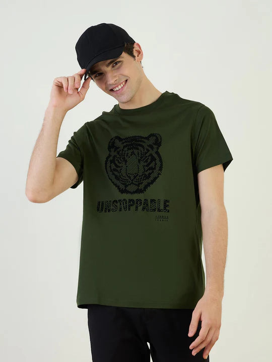 Men Green Graphic Crew Neck TShirt