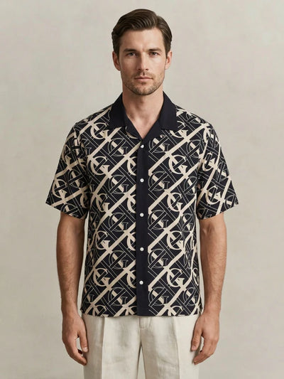 Men Blue Monogram Printed Shirt