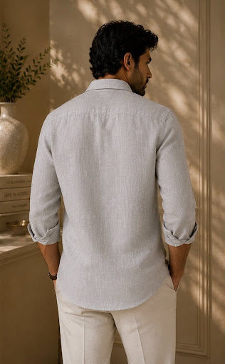 YASHA Premium Ash Grey Linen Shirt