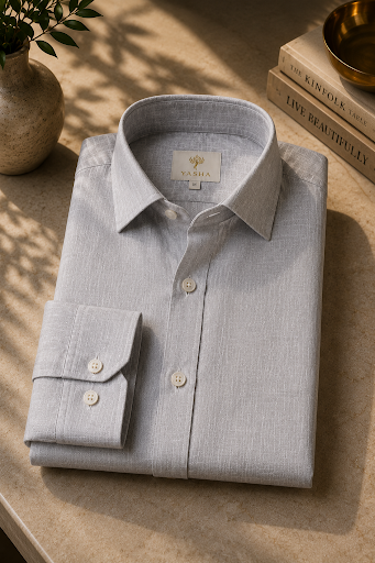 YASHA Premium Ash Grey Linen Shirt
