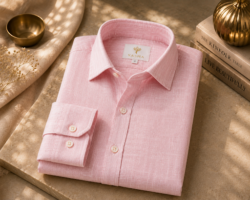 YASHA Premium Blush Pink Linen Shirt