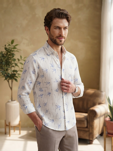 YASHA Premium Botanical Print Linen Shirt
