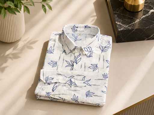 YASHA Premium Botanical Print Linen Shirt