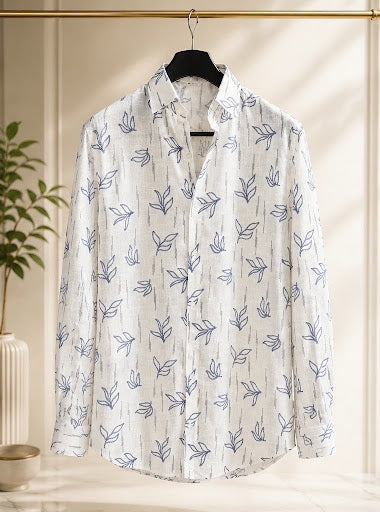 YASHA Premium Botanical Print Linen Shirt