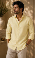 YASHA Premium Butter Yellow Linen Shirt