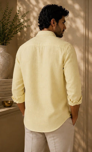 YASHA Premium Butter Yellow Linen Shirt
