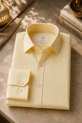 YASHA Premium Butter Yellow Linen Shirt