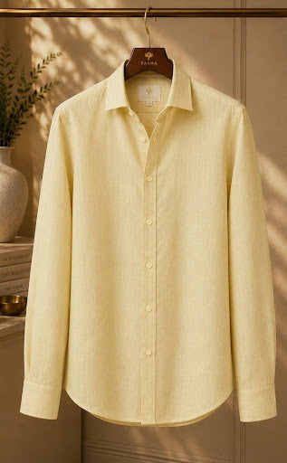 YASHA Premium Butter Yellow Linen Shirt