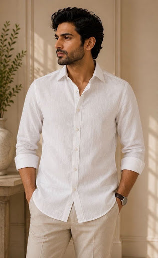 YASHA Premium Classic White Linen Shirt