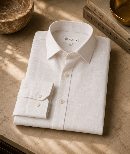 YASHA Premium Classic White Linen Shirt