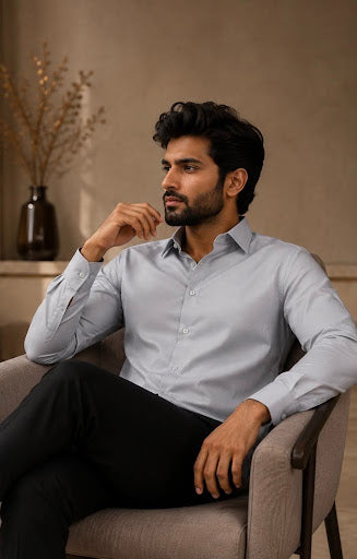 YASHA Premium Ice Grey Cotton Shirt