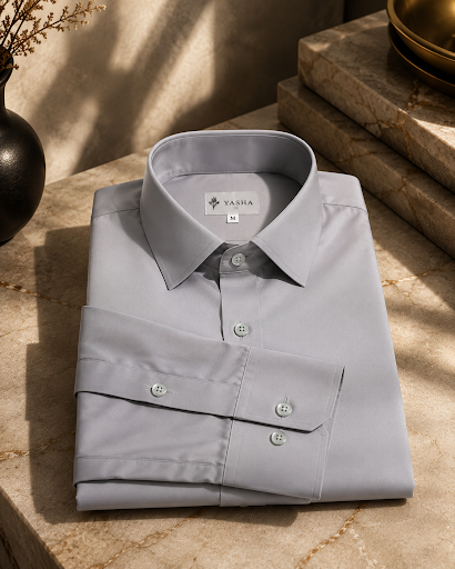 YASHA Premium Ice Grey Cotton Shirt