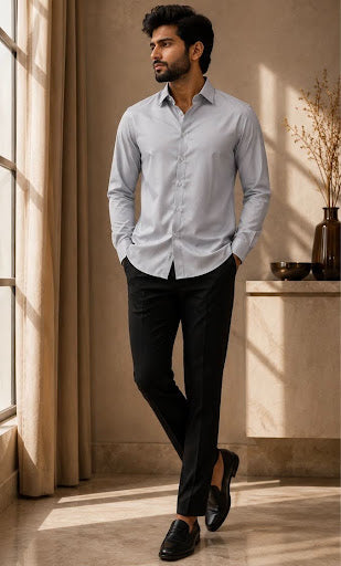 YASHA Premium Ice Grey Cotton Shirt
