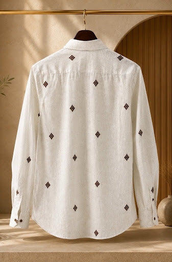 YASHA Premium Ivory Heritage Embroidered Shirt