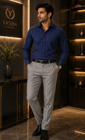 YASHA Premium Navy Pinstripe Formal Shirt