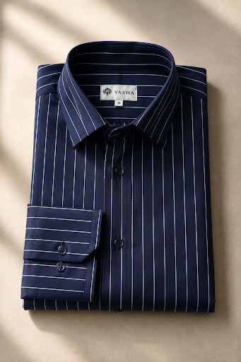 YASHA Premium Navy Pinstripe Formal Shirt