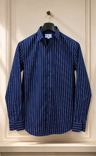 YASHA Premium Navy Pinstripe Formal Shirt