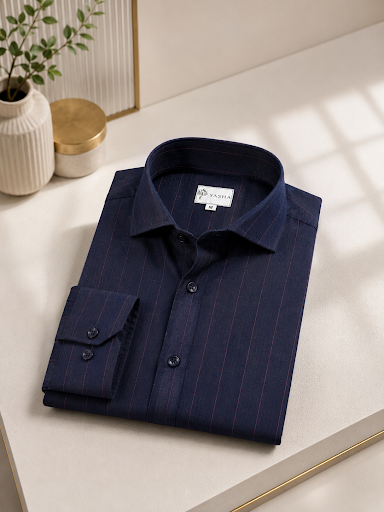 YASHA Premium Navy Pinstripe Shirt