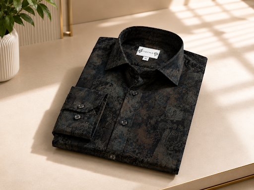 YASHA Premium Noir Paisley Luxe Shirt