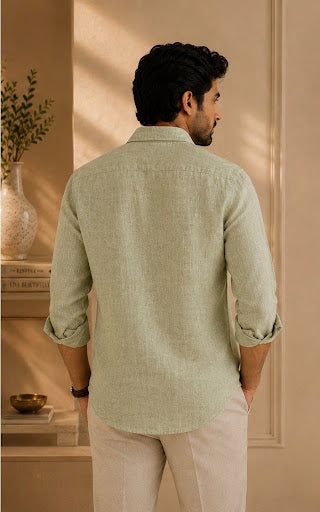 YASHA Premium Sage Green Linen Shirt