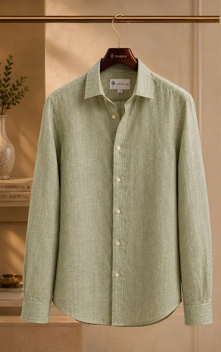 YASHA Premium Sage Green Linen Shirt