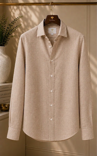 YASHA Premium Sand Brown Linen Shirt