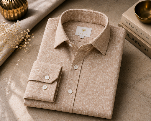 YASHA Premium Sand Brown Linen Shirt