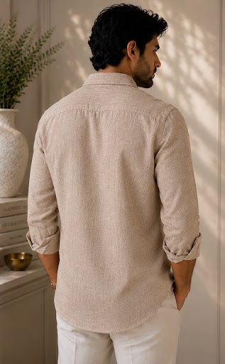 YASHA Premium Sand Brown Linen Shirt