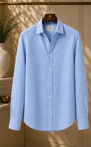 YASHA Premium Sky Blue Linen Shirt