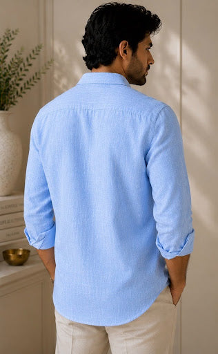 YASHA Premium Sky Blue Linen Shirt