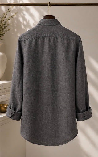 YASHA Premium Stone Grey Linen Shirt