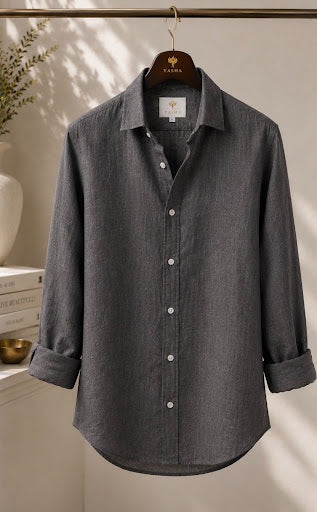 YASHA Premium Stone Grey Linen Shirt