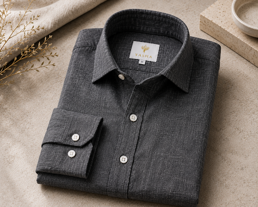 YASHA Premium Stone Grey Linen Shirt