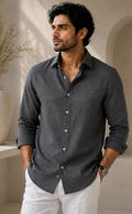 YASHA Premium Stone Grey Linen Shirt