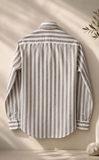 YASHA Premium Taupe Stripe Linen Shirt