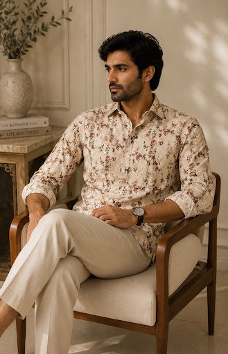 YASHA Premium Vintage Floral Linen Shirt