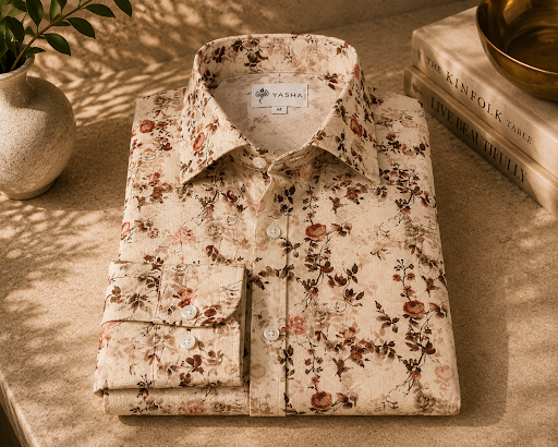 YASHA Premium Vintage Floral Linen Shirt