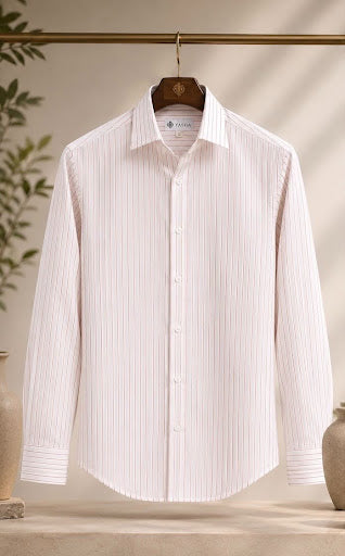YASHA Premium White Rose Pinstripe Shirt