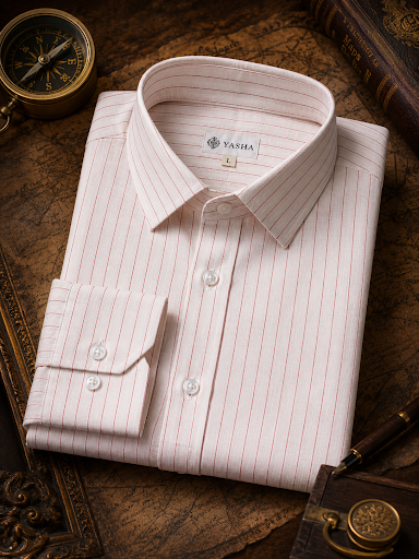 YASHA Premium White Rose Pinstripe Shirt
