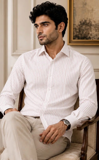 YASHA Premium White Rose Pinstripe Shirt