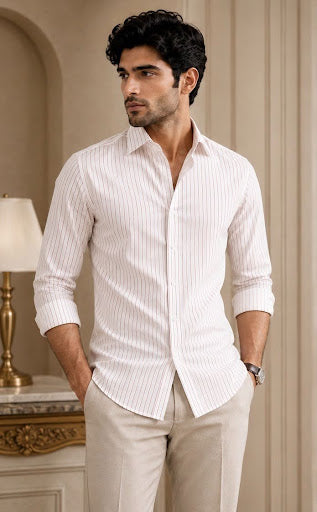 YASHA Premium White Rose Pinstripe Shirt