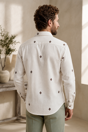 YASHA Premium Ivory Heritage Embroidered Shirt
